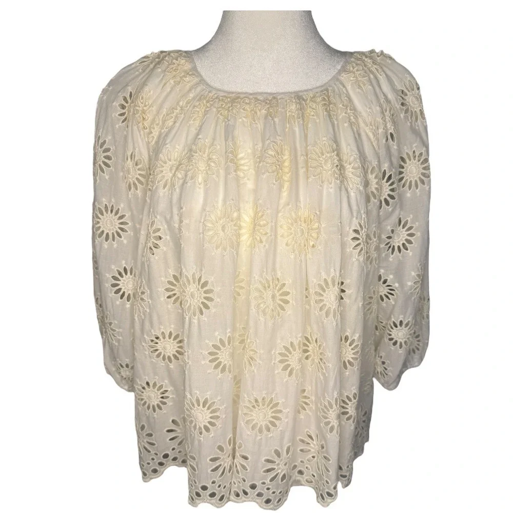 Madewell Cream Eyelet Puff Sleeve Blouse